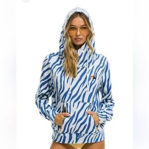 Aviator Nation Blue and White Zebra Print ninja Hoodie size XS